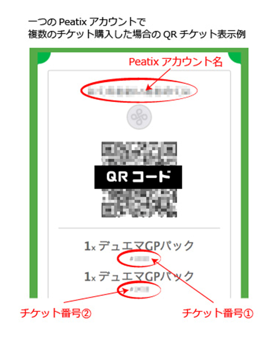 複数チケット購入者のQRチケット表示画面例